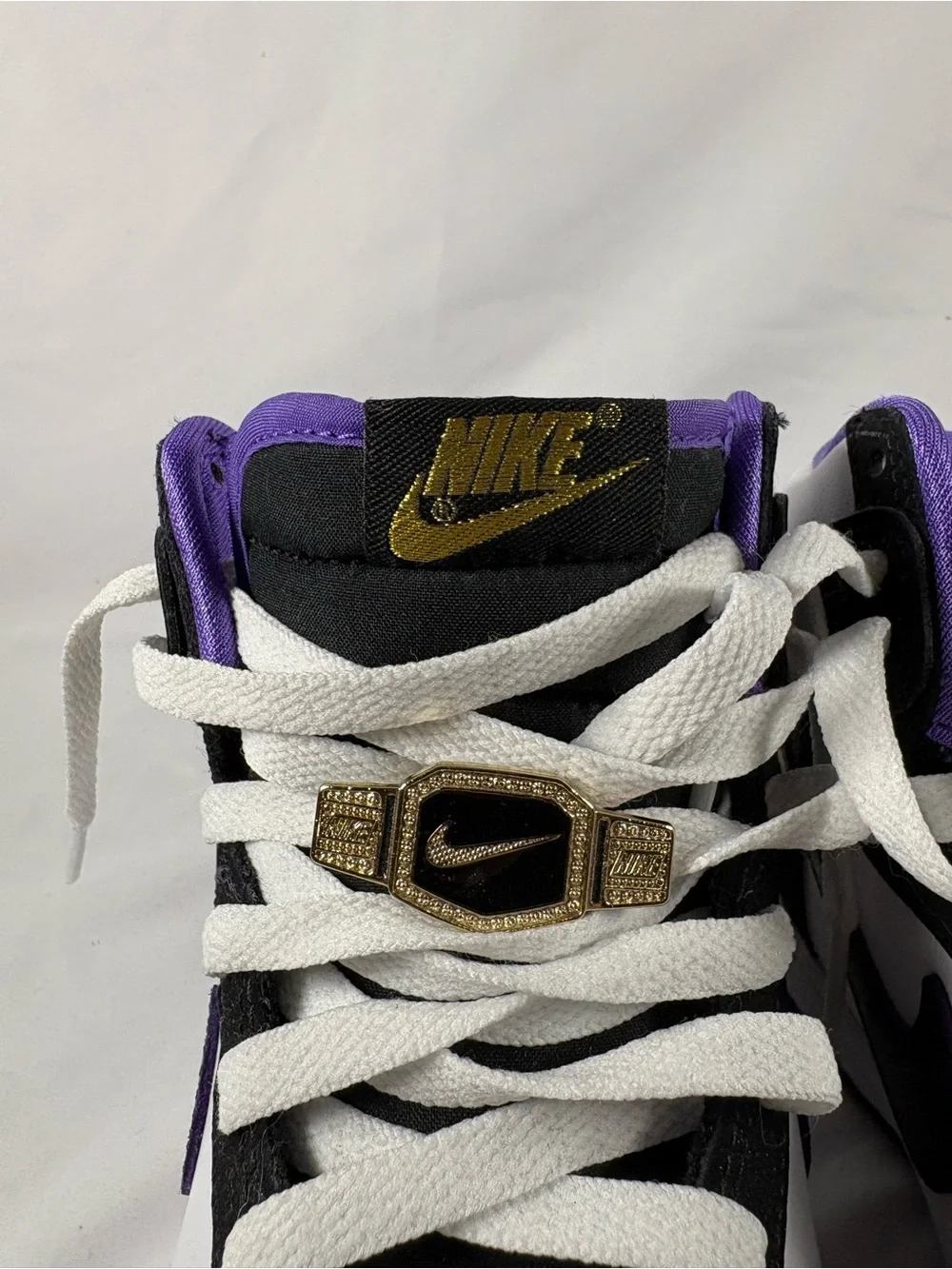 Nike Dunk High Premium EMB 'WORLD CHAMP' White / Black / Purple Accents - Gold